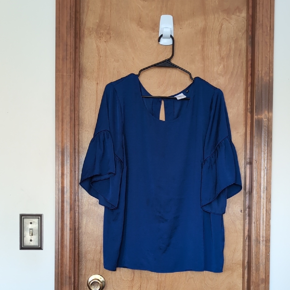 CAbi Royal Blue Blouse with Ruffled Sleeves